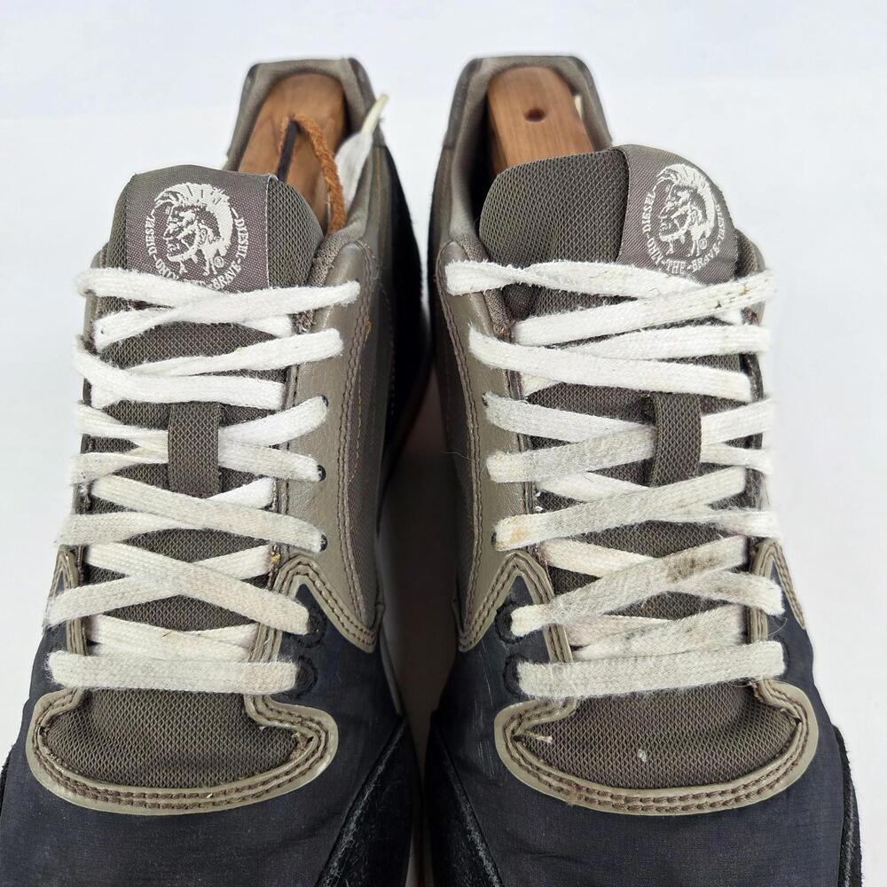 Diesel Aramis Sneakers US 9.5 Mens Black Olive Leather Y2K Vintage Casual Shoes - Picture 9 of 11
